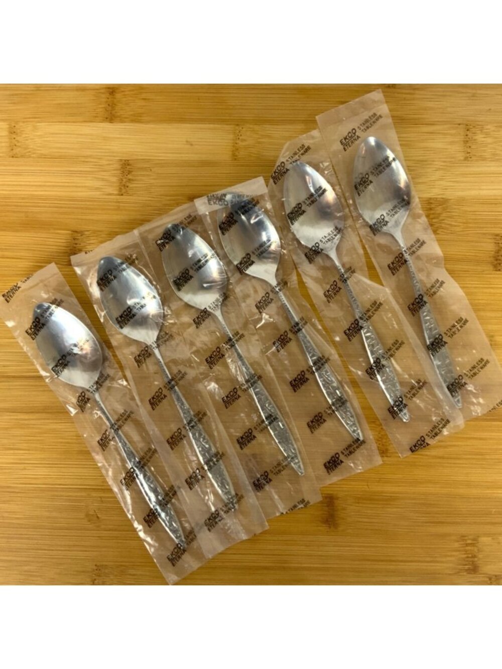 Ekco Eterna Balboa 6 Teaspoons Stainless Steel Geometric Pattern Flatware NEW